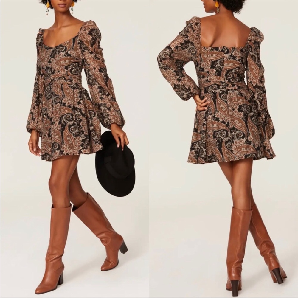 MINKPINK | Paisley Paradise Puff Sleeve Mini Dress Peasant Style Women’s Size S